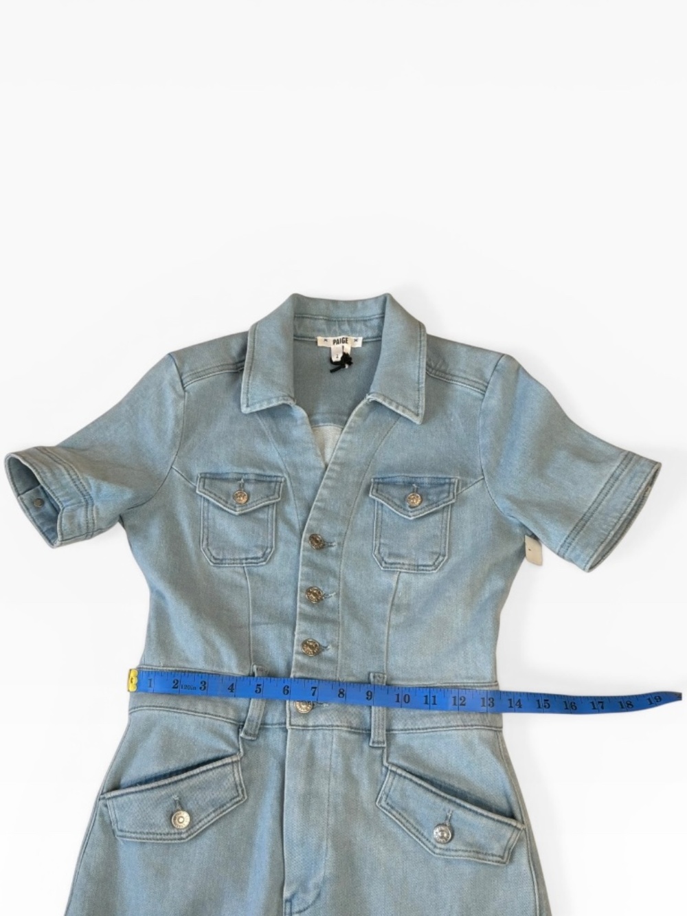 New PAIGE Harper Denim Jumpsuit in Light Blue Wash Size 2 - Picture 4 of 12